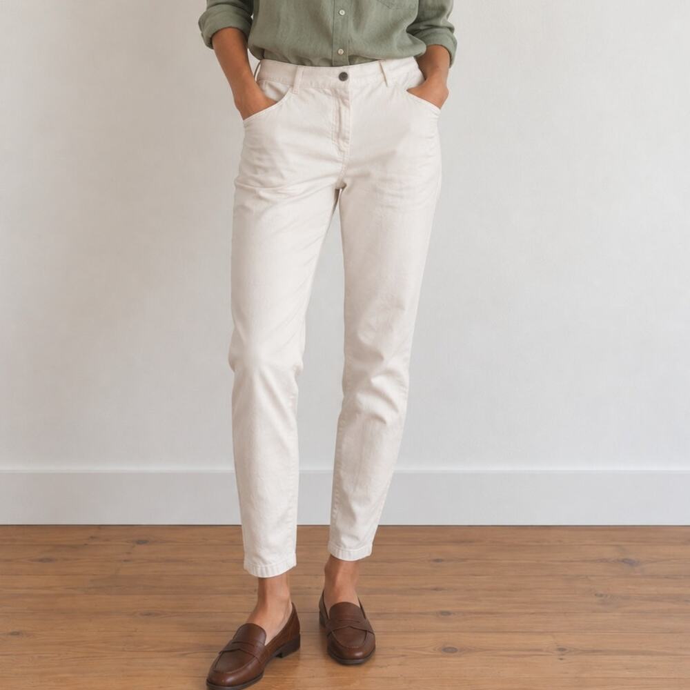 Masai White Slim Straight Leg Pants Women’s Large Stretch Cotton Elastic Ankle